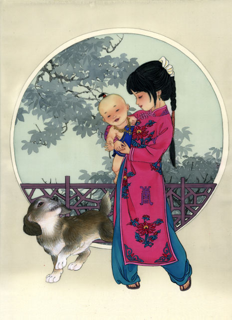 asiatique-enfants-chien-river